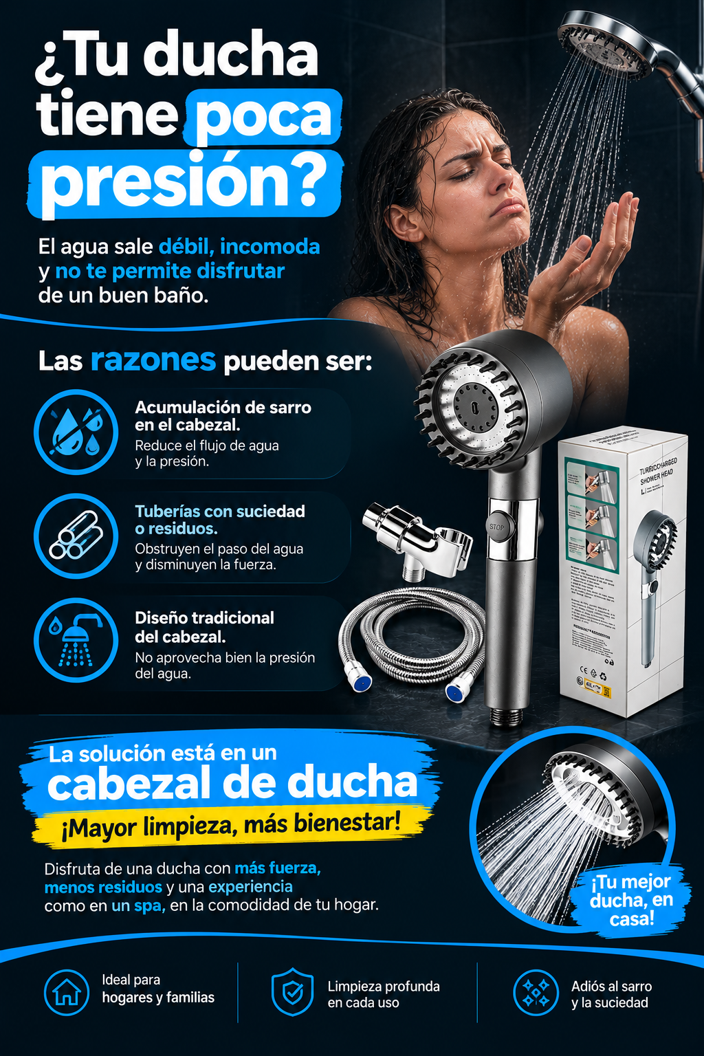 Cabezal de Ducha de Alta Presión con Filtro