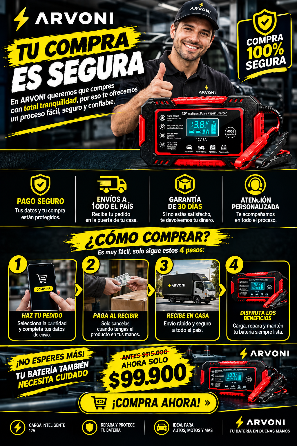 Cargador Bateria Carro Moto 12v Pantalla