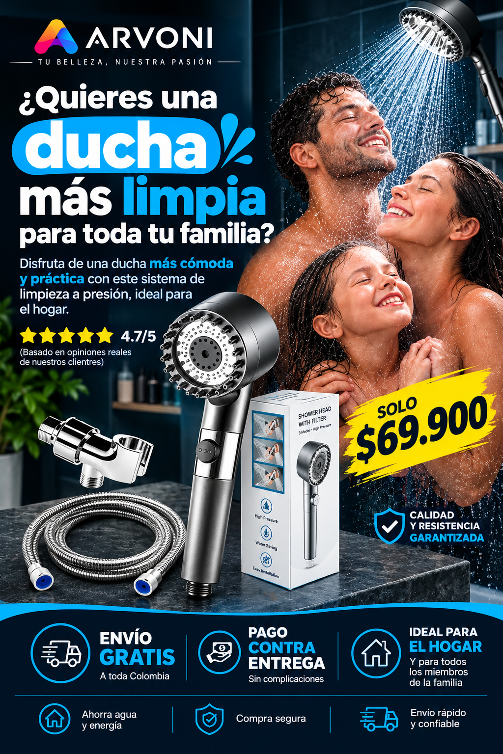 Cabezal de Ducha de Alta Presión con Filtro